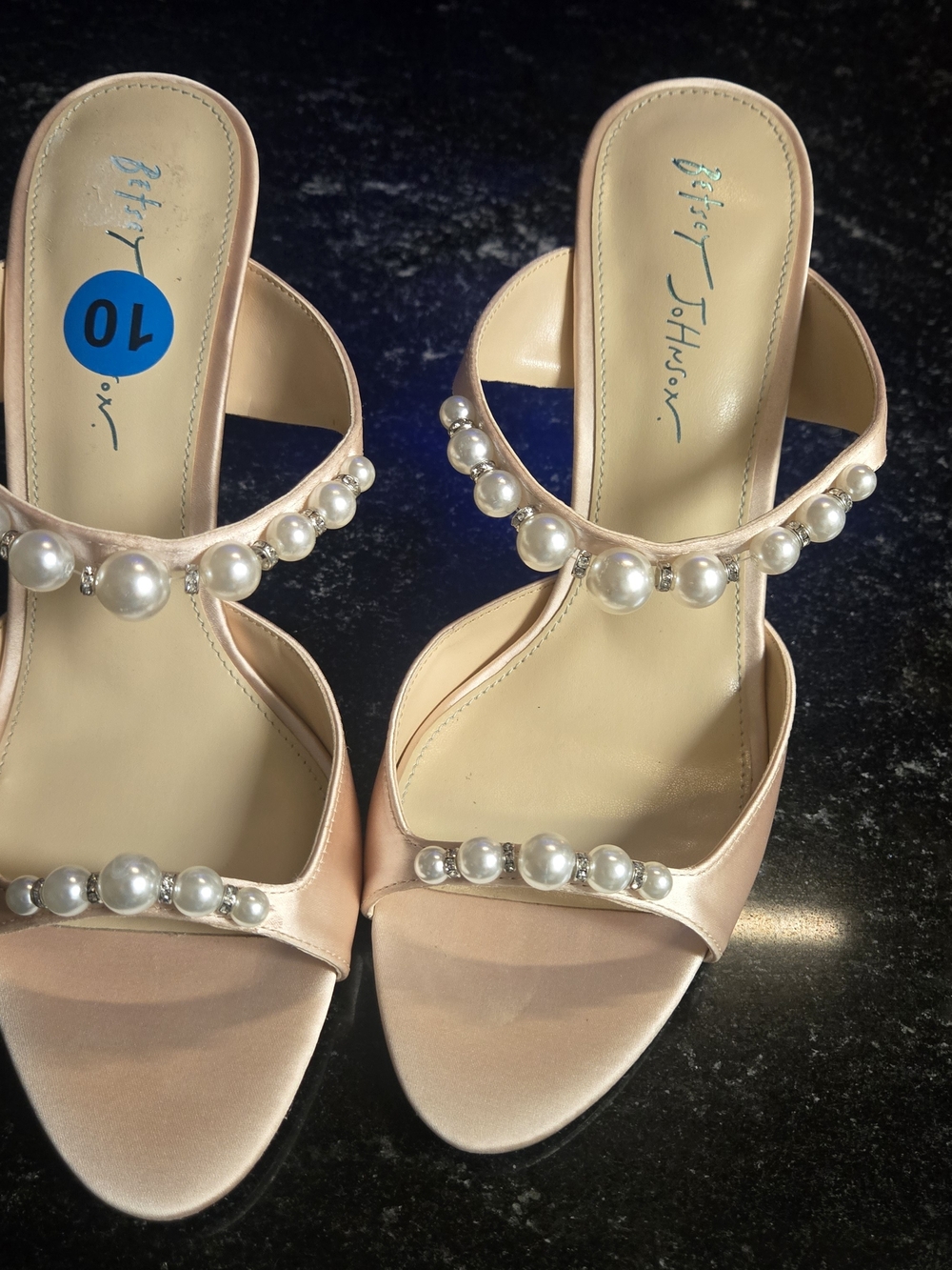 Betsey Johnson Blush Pearl-Embellished Heeled Sandals
